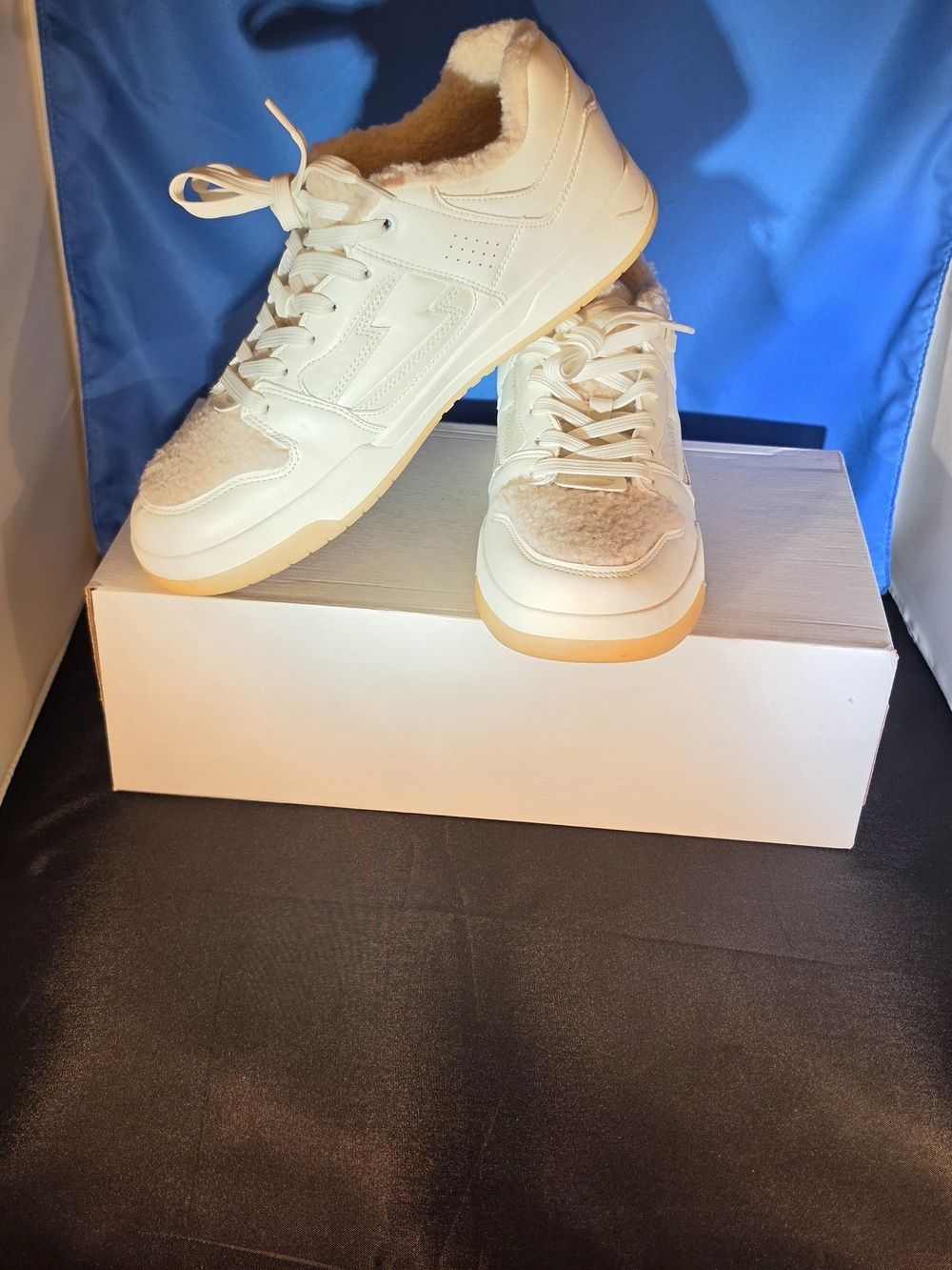 BCBG Cream and Gum-Trim Sherpa Lined Lace-Up Sneakers